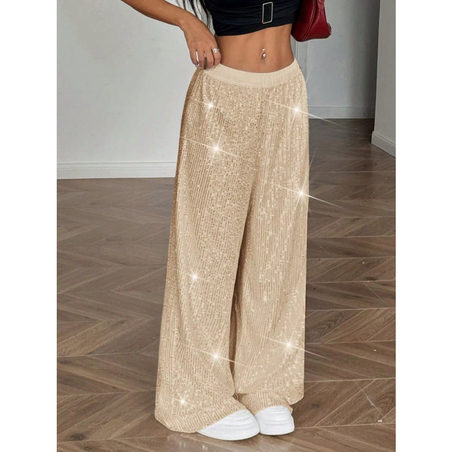 Sequin Wide-Leg Pants Gold / S Apparel and Accessories