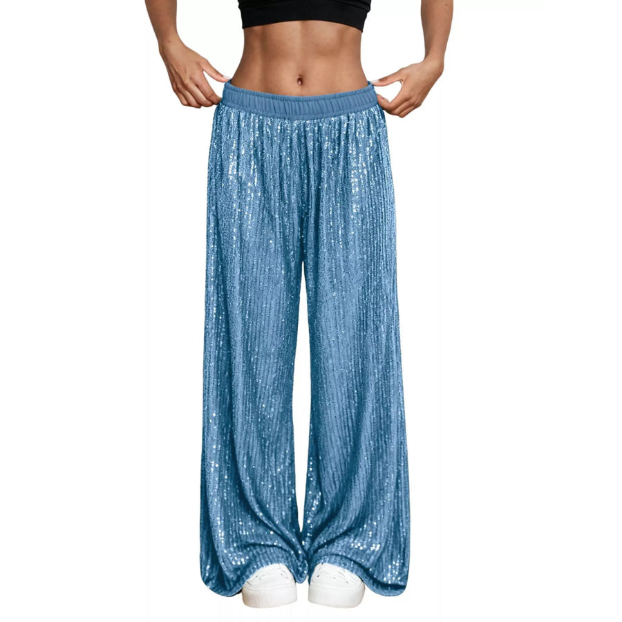 Sequin Wide-Leg Pants Sky Blue / S Apparel and Accessories