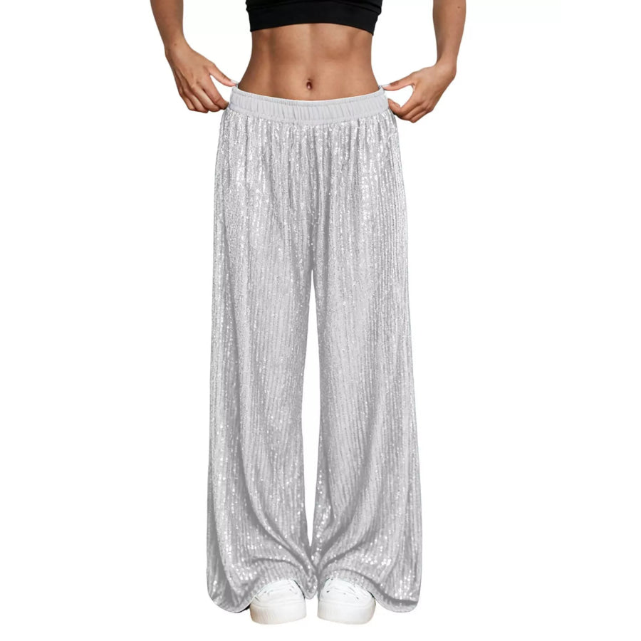 Sequin Wide-Leg Pants White / S Apparel and Accessories
