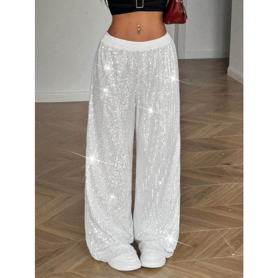 Sequin Wide Leg Pants White / S Apparel and Accessories