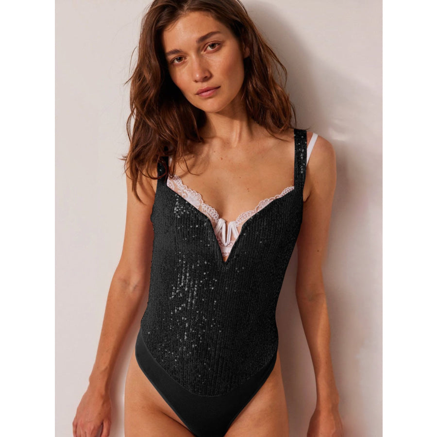 Sequin Wide Strap Bodysuit Apparel and Accessories