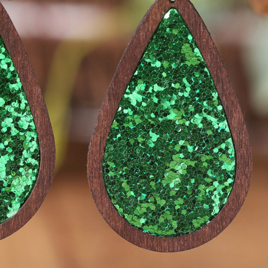 Sequin Wood Teardrop Earrings Apparel and Accessories