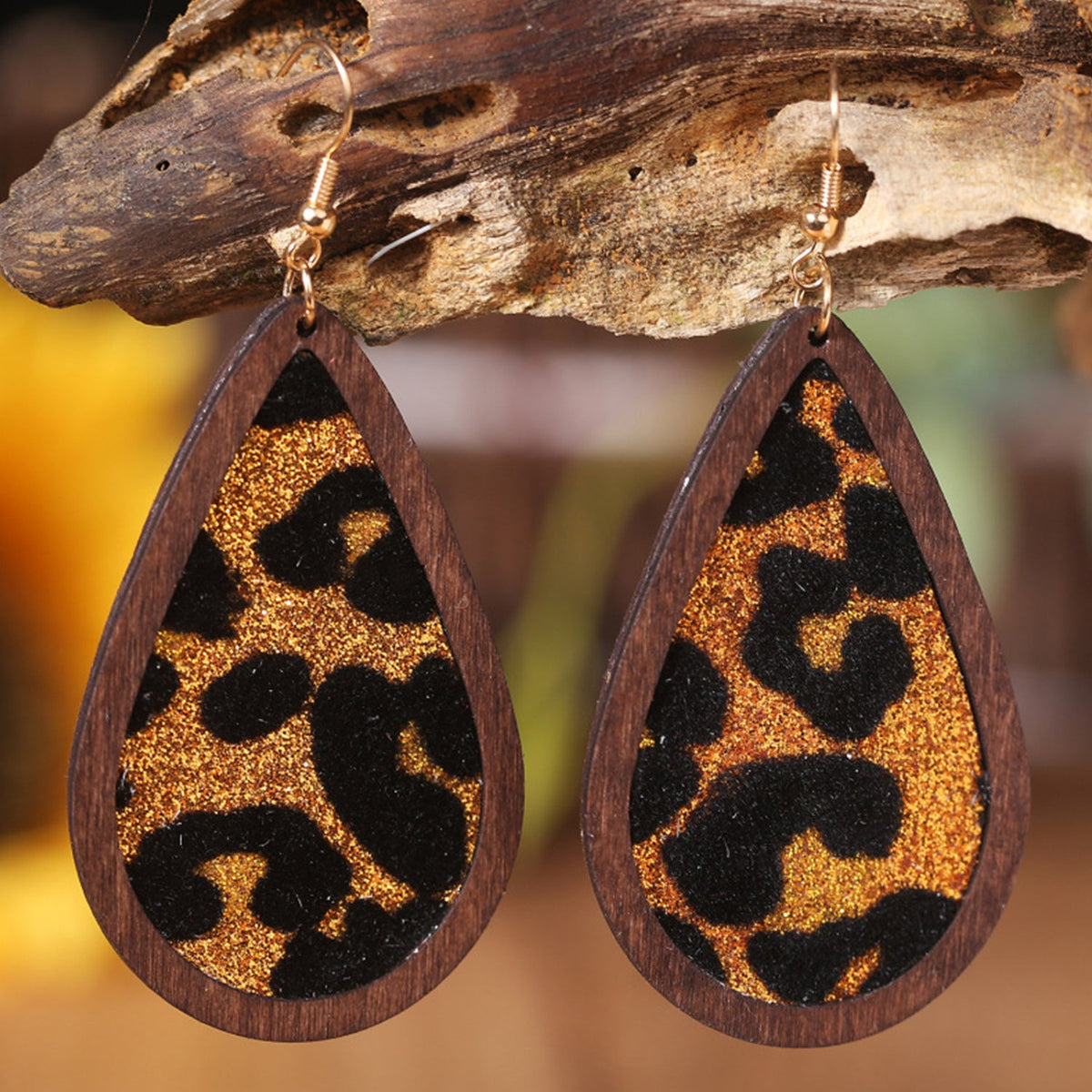 Sequin Wood Teardrop Earrings Leopard / One Size Apparel and Accessories