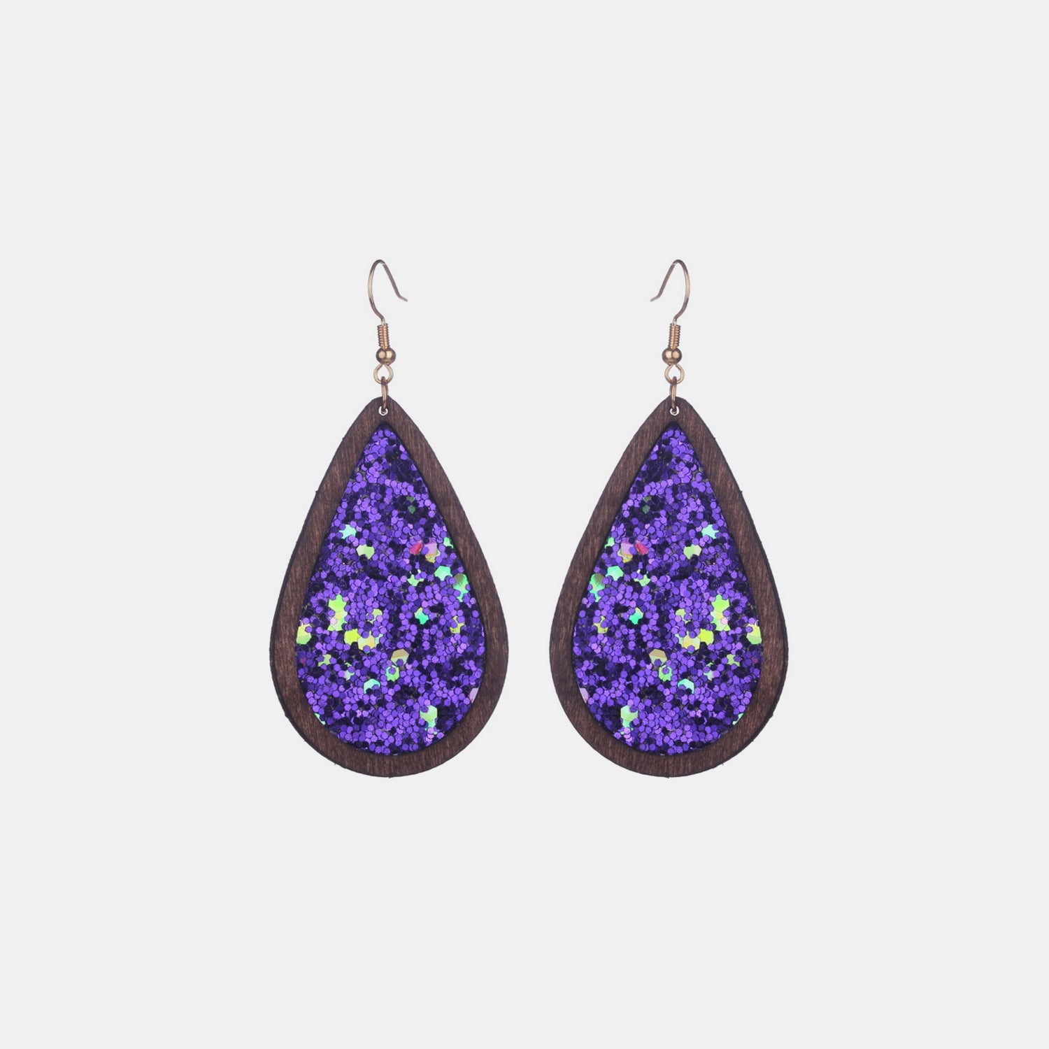 Sequin Wood Teardrop Earrings Violet / One Size Apparel and Accessories