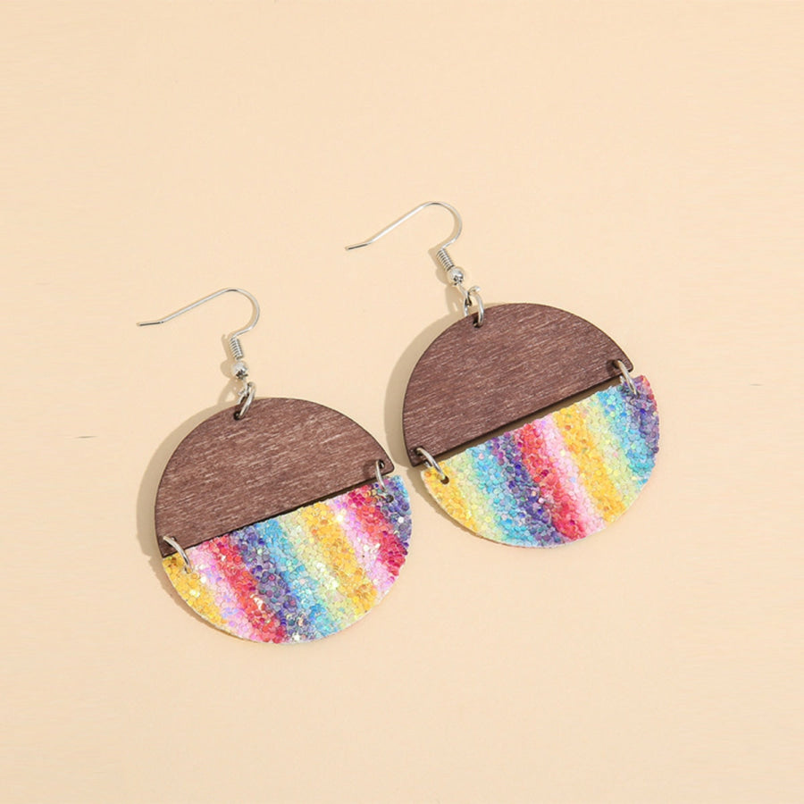 Sequin Wooden Round Dangle Earrings Multicolor / One Size Apparel and Accessories
