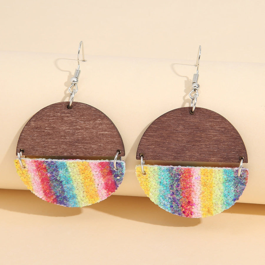 Sequin Wooden Round Dangle Earrings Multicolor / One Size Apparel and Accessories