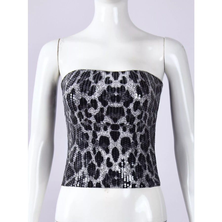 Sequin Zip Back Tube Top Apparel and Accessories