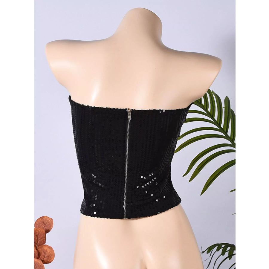 Sequin Zip Back Tube Top Apparel and Accessories