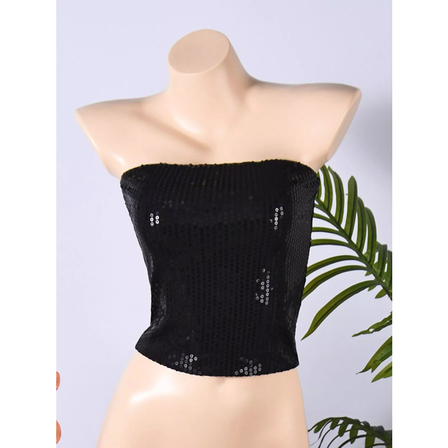Sequin Zip Back Tube Top Apparel and Accessories