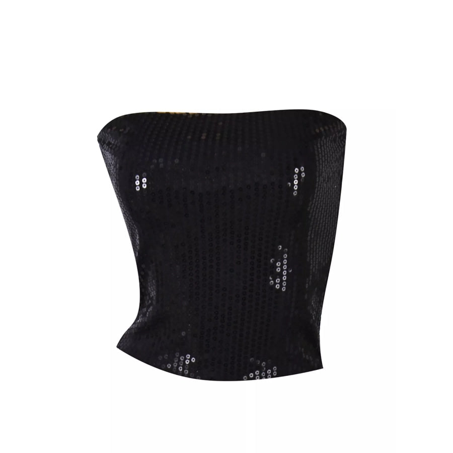 Sequin Zip Back Tube Top Black / S Apparel and Accessories