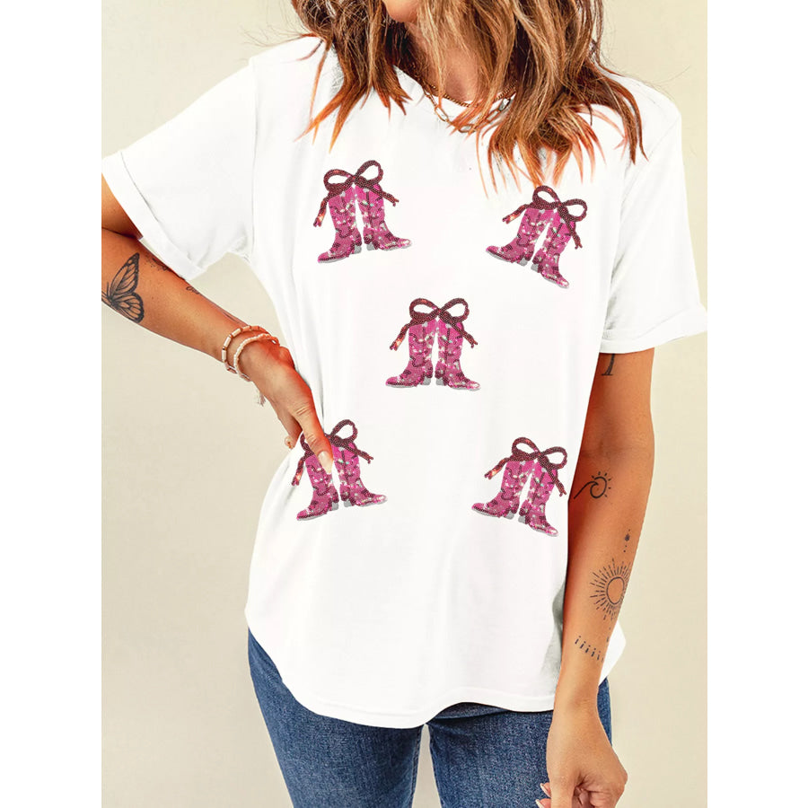 Sequined Cowgirl Boots Patched Custom Print T Shirt Apparel and Accessories