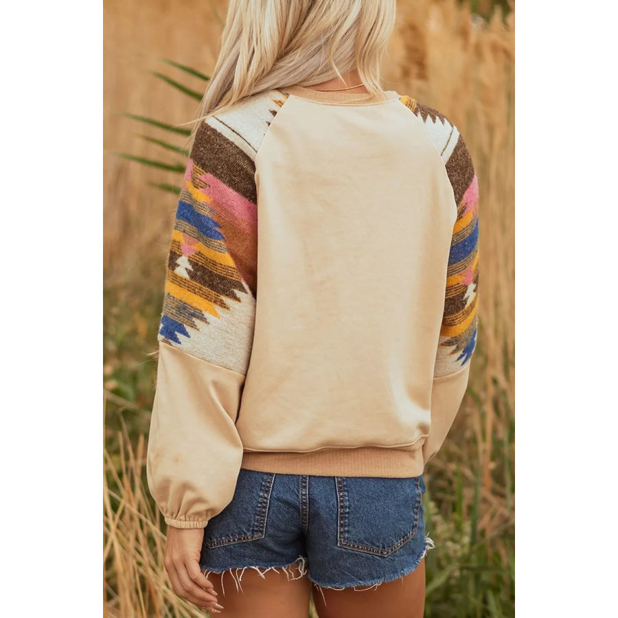 Sequined Rodeo Graphic Aztec Bubble Sleeve Patchwork Western Sweatshirt Apparel and Accessories