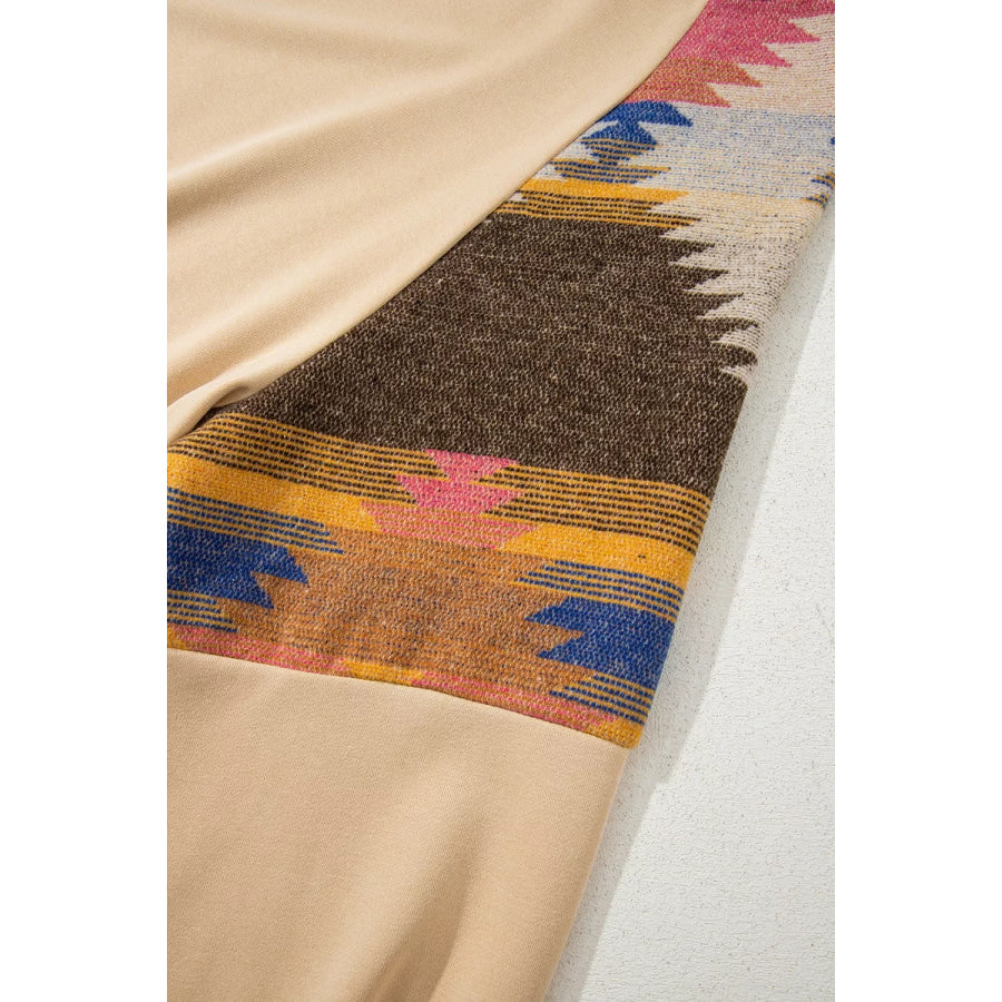 Sequined Rodeo Graphic Aztec Bubble Sleeve Patchwork Western Sweatshirt Apparel and Accessories