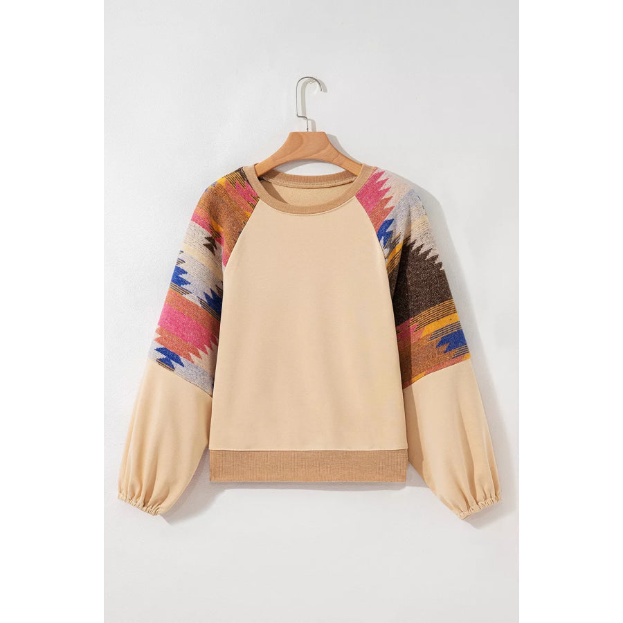 Sequined Rodeo Graphic Aztec Bubble Sleeve Patchwork Western Sweatshirt Apparel and Accessories