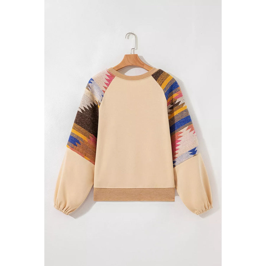 Sequined Rodeo Graphic Aztec Bubble Sleeve Patchwork Western Sweatshirt Apparel and Accessories