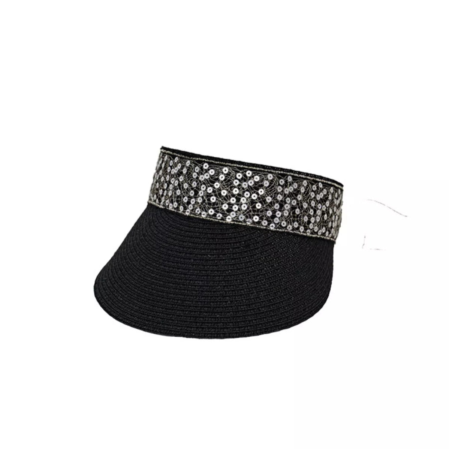Sequined Visor Sun Hat with Ribbon Tie Apparel and Accessories