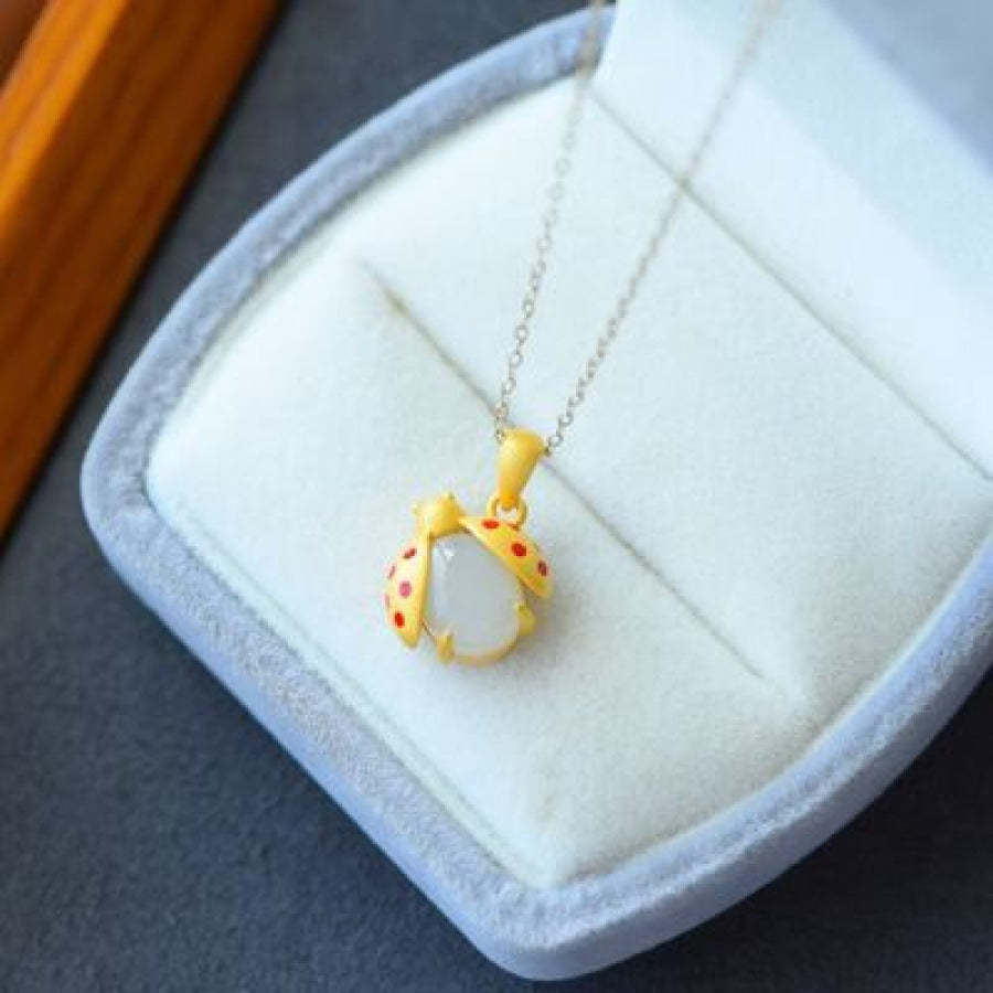 Seven - Star Ladybug Natural Stone Pendant Necklace Gold / One Size Apparel and Accessories