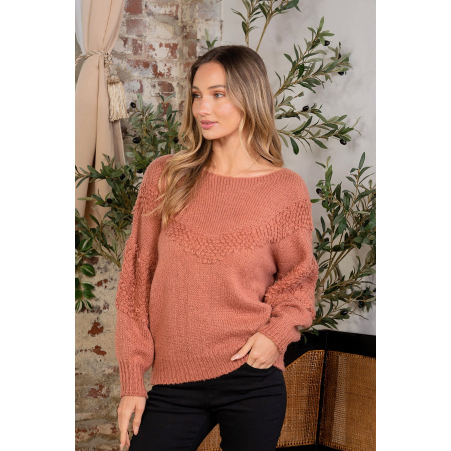Sew In Love Boat Neck Long Sleeve Sweater Mauve / S Apparel and Accessories
