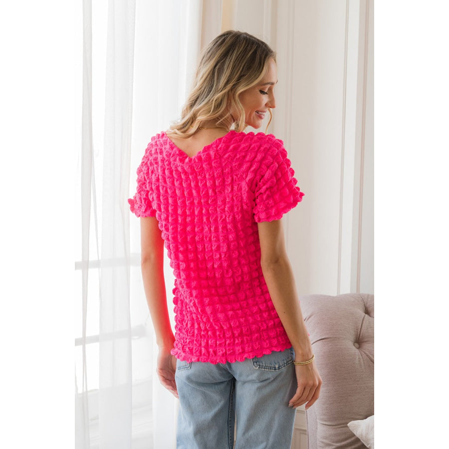 Sew In Love Bubble Textured Round Neck Short Sleeve T - Shirt Apparel and Accessories