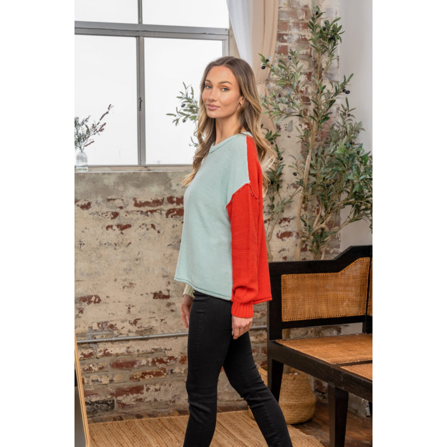 Sew In Love Full Size Color Block Drop Shoulder Sweater Apparel and Accessories