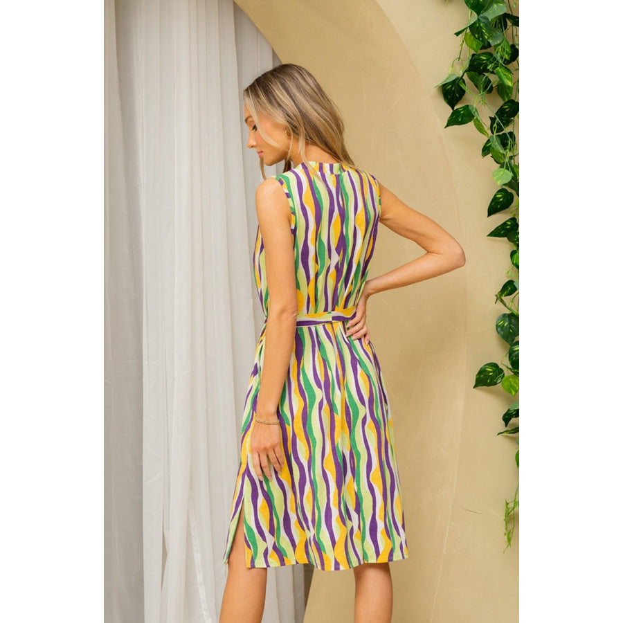 Sew In Love Full Size Stripe Tied Sleeveless Dress with Side Pockets Apparel and Accessories