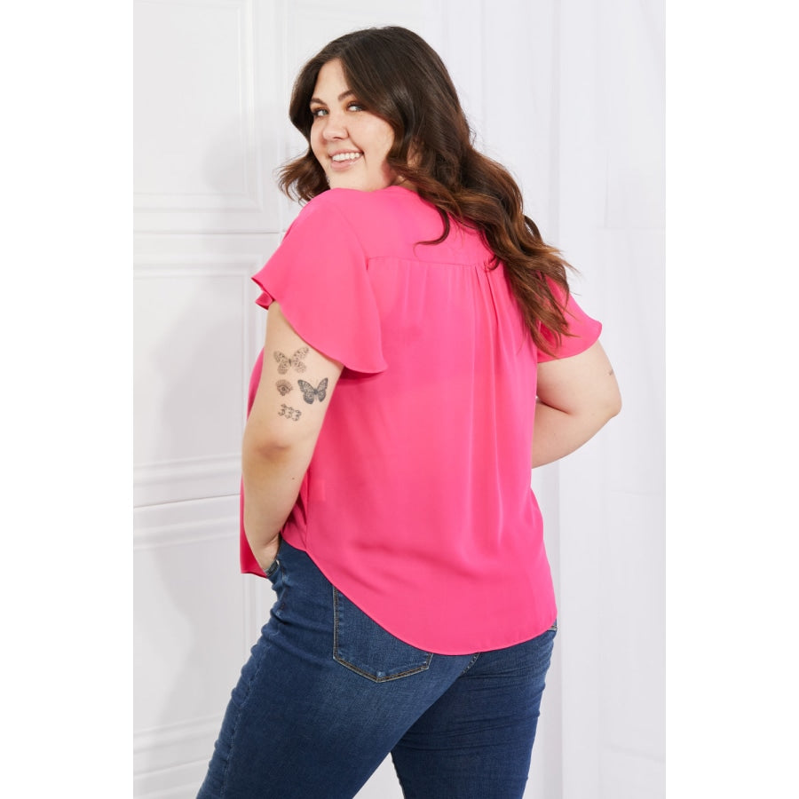 Sew In Love Just For You Full Size Short Ruffled sleeve length Top in Hot Pink