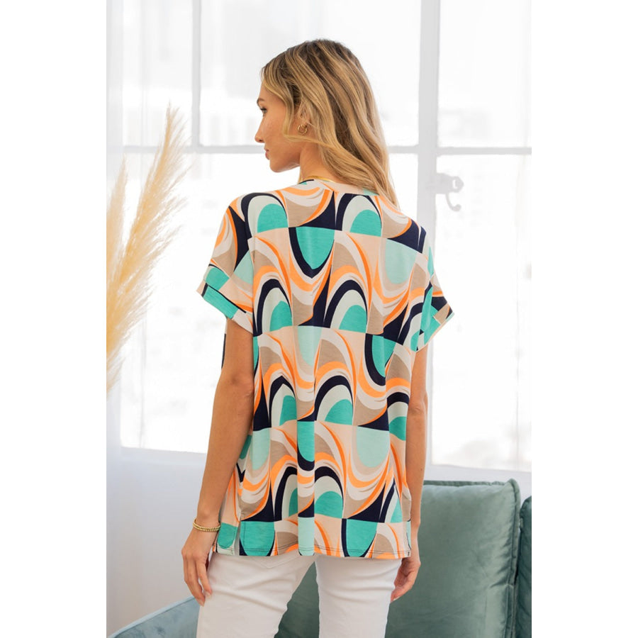 Sew In Love Wrinkle-Free Geometric Short Sleeve Shirt Apparel and Accessories