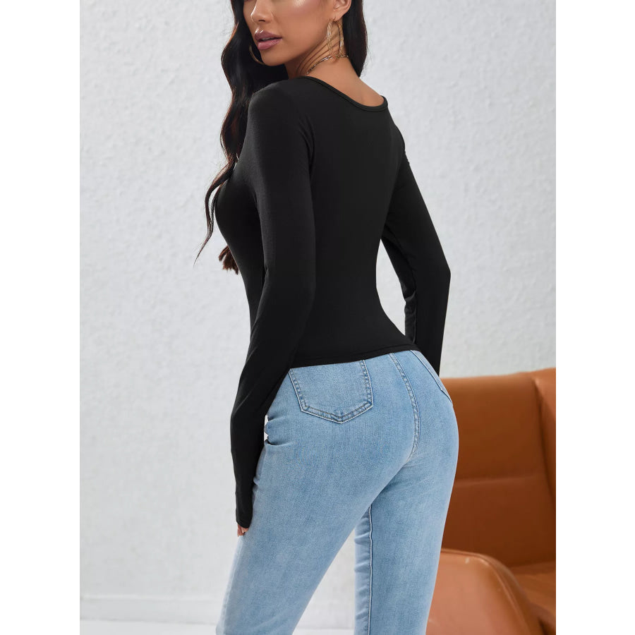 Sexy V-Neck O-Ring Cutout Long Sleeve T-Shirt