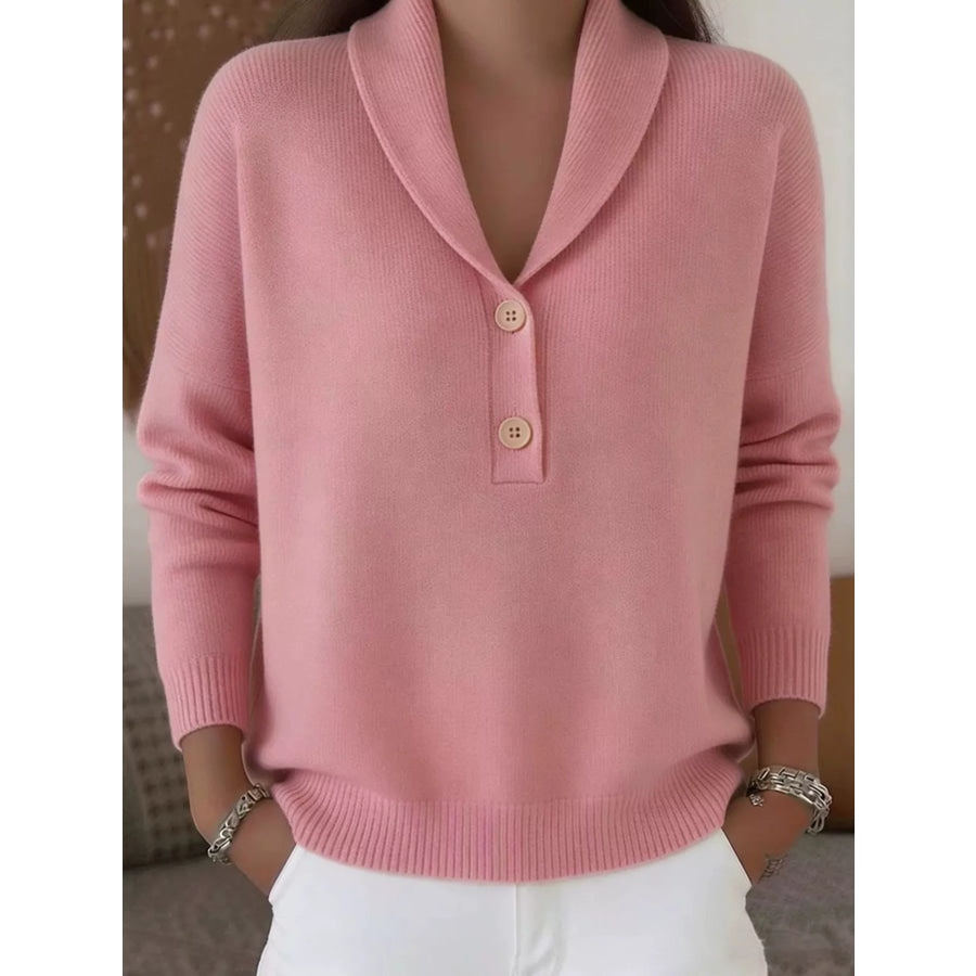 Shawl Collar Button Detail Sweater Pink / S