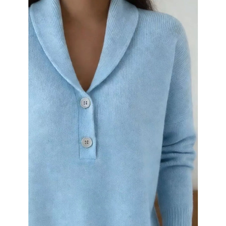 Shawl Collar Button Detail Sweater