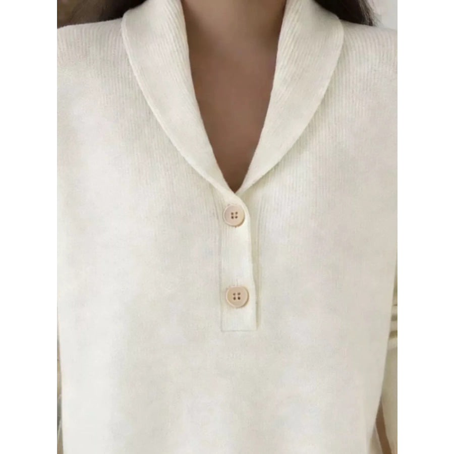 Shawl Collar Button Detail Sweater