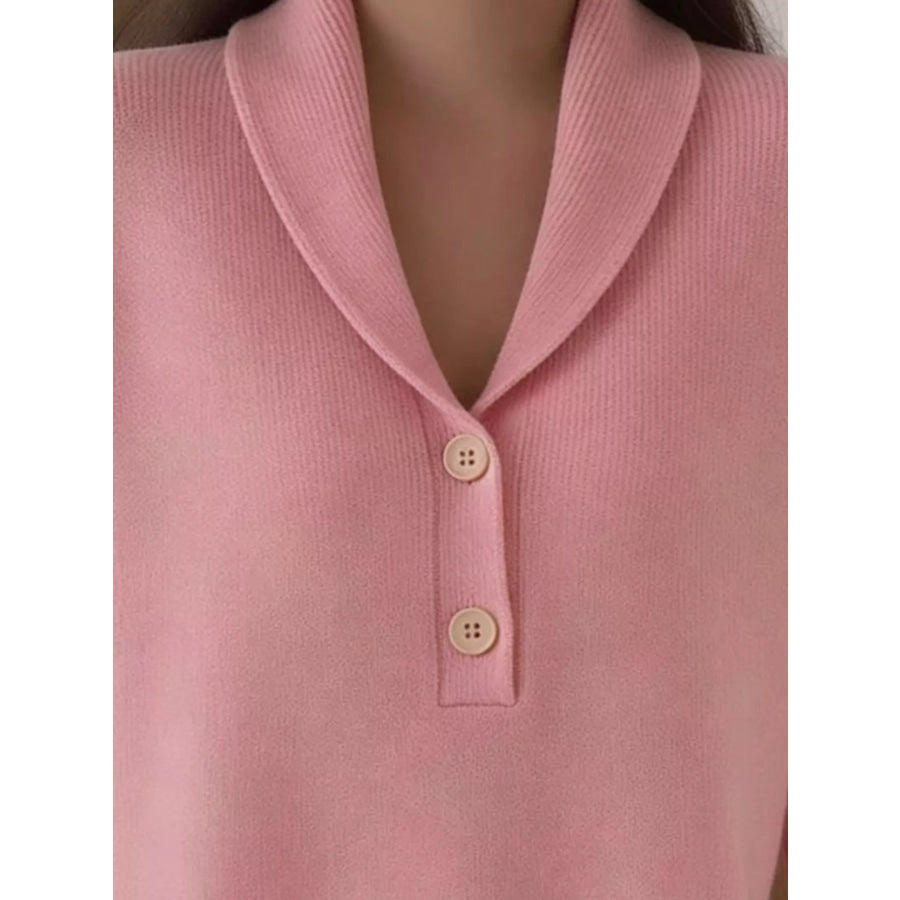 Shawl Collar Button Detail Sweater