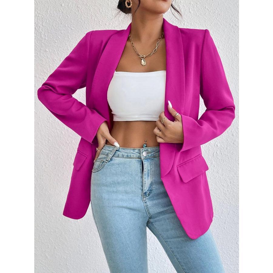 Shawl Collar Long Sleeve Blazer Hot Pink / S Apparel and Accessories