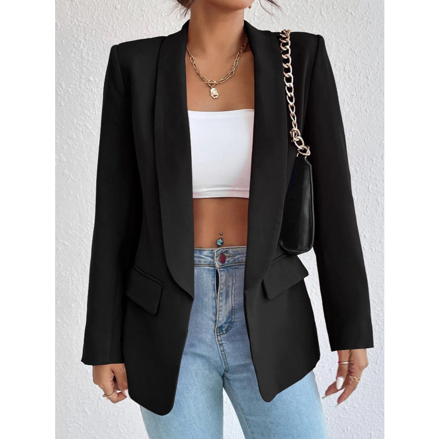 Shawl Collar Long Sleeve Blazer Black / S Apparel and Accessories