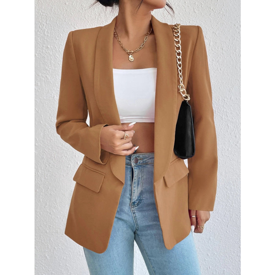 Shawl Collar Long Sleeve Blazer Camel / S Apparel and Accessories