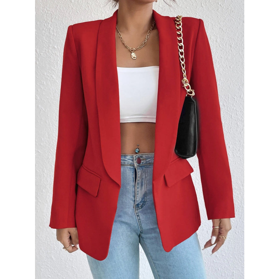 Shawl Collar Long Sleeve Blazer Deep Red / S Apparel and Accessories