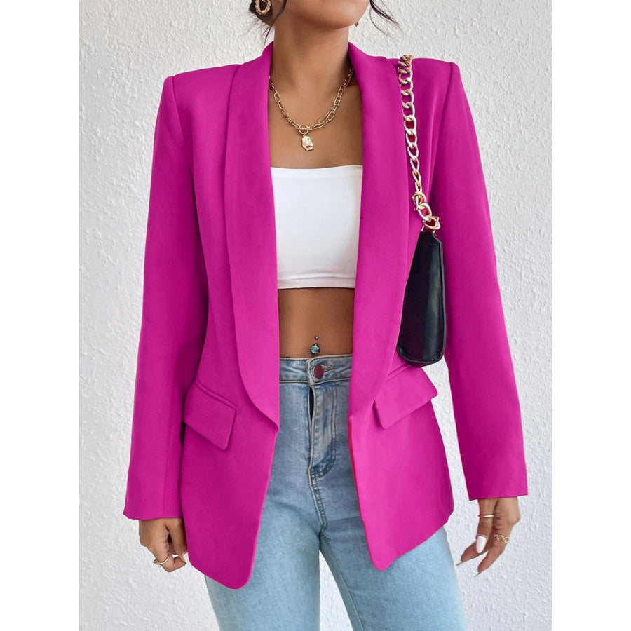 Shawl Collar Long Sleeve Blazer Hot Pink / S Apparel and Accessories