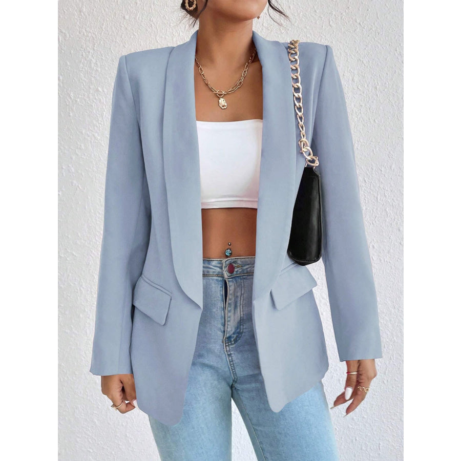 Shawl Collar Long Sleeve Blazer Light Blue / S Apparel and Accessories