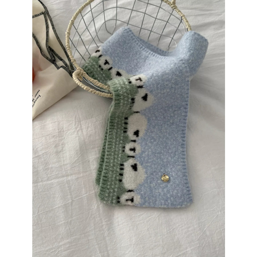 Sheep Pattern Knitted Scarf Blue / ONESIZE Apparel and Accessories