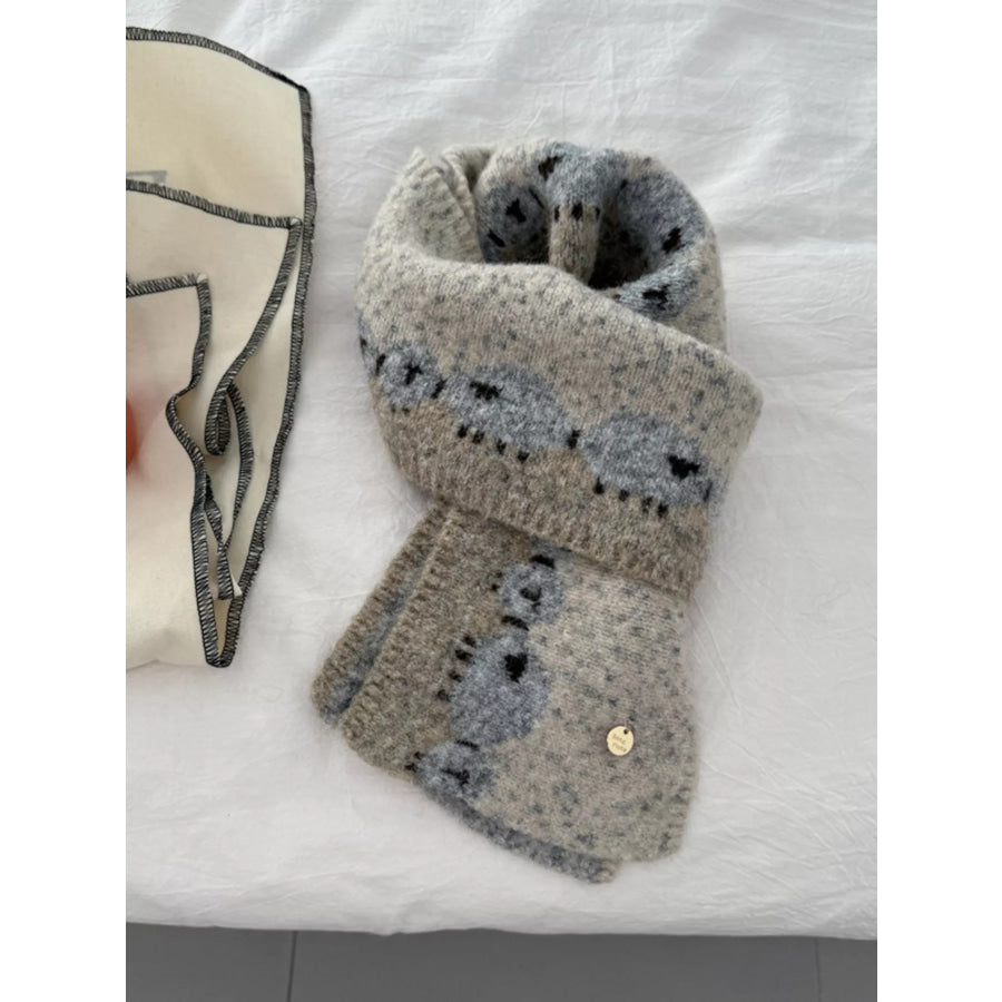 Sheep Pattern Knitted Scarf Khaki / ONESIZE Apparel and Accessories