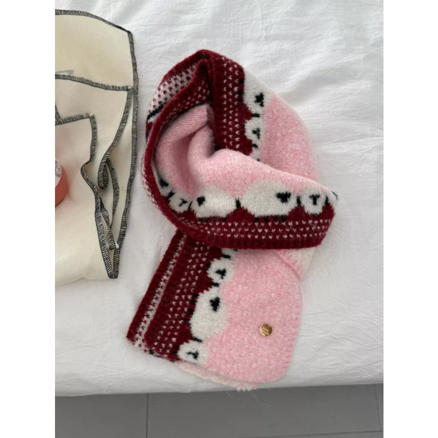 Sheep Pattern Knitted Scarf Pink / ONESIZE Apparel and Accessories