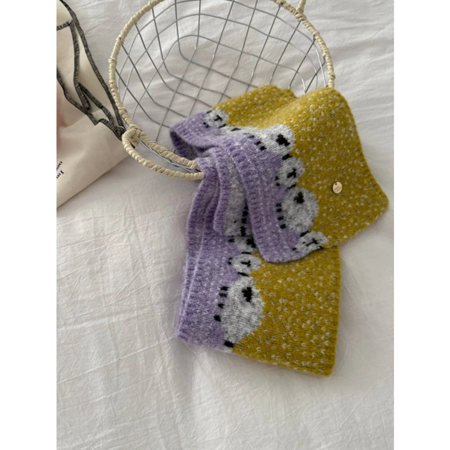 Sheep Pattern Knitted Scarf Yellow / ONESIZE Apparel and Accessories