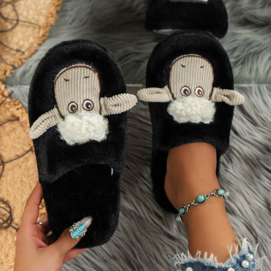 Sheep Round Toe Slippers Black / 36(US5) Apparel and Accessories