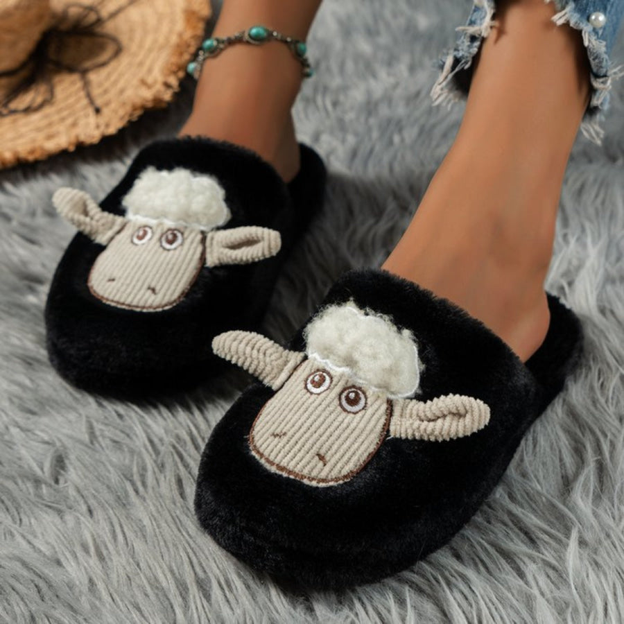 Sheep Round Toe Slippers Black / 36(US5) Apparel and Accessories