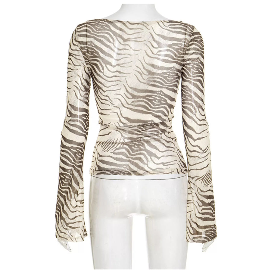 Sheer Animal print Long Sleeve Flare T-Shirt Apparel and Accessories
