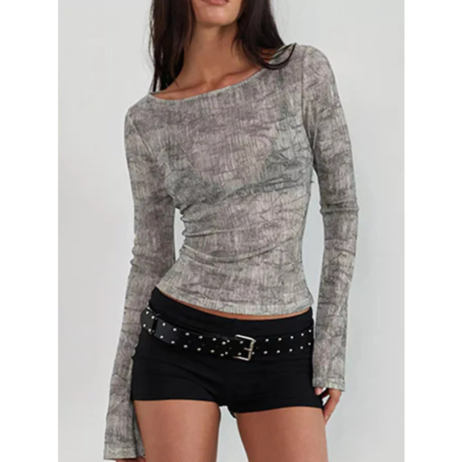 Sheer Animal print Long Sleeve Flare T-Shirt Apparel and Accessories