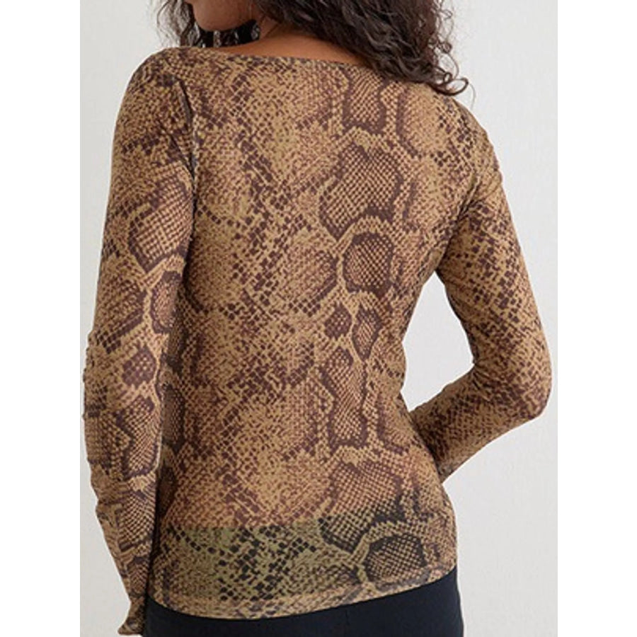 Sheer Animal print Long Sleeve Flare T-Shirt Apparel and Accessories
