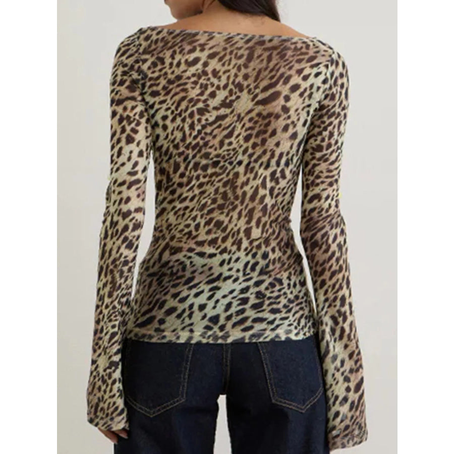 Sheer Animal print Long Sleeve Flare T-Shirt Apparel and Accessories