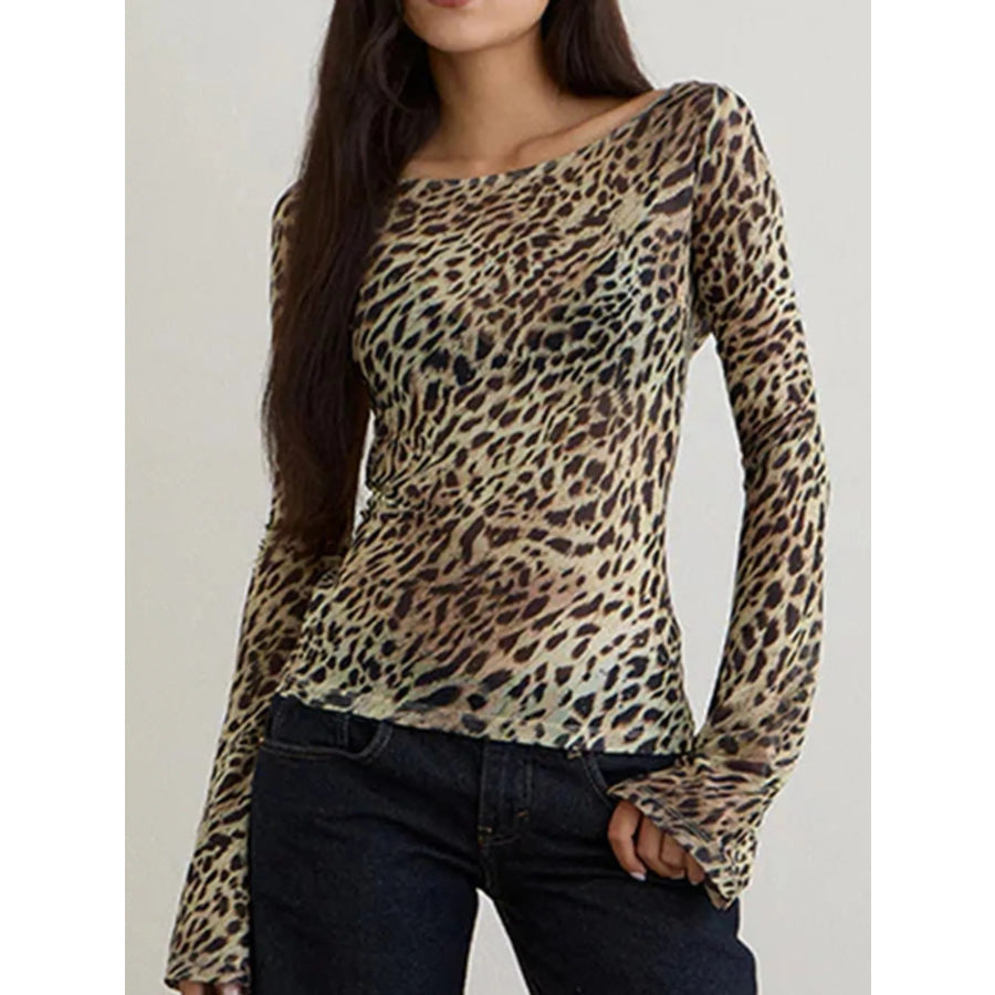 Sheer Animal print Long Sleeve Flare T-Shirt Apparel and Accessories