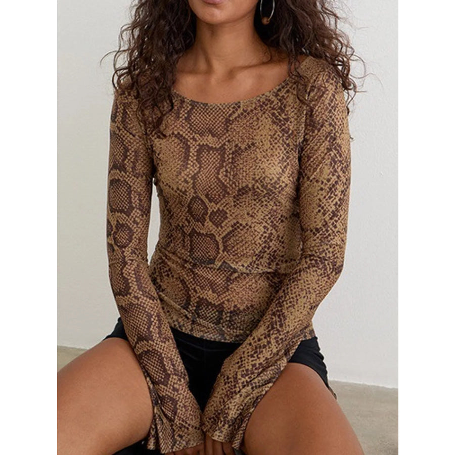 Sheer Animal print Long Sleeve Flare T-Shirt Apparel and Accessories